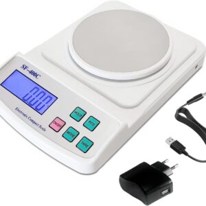 Eosphorus Balanza Digital Analítica LCD de 600 g x 0,01 g para la Ciencia Laboratorio Escolar, Báscula de Cocina de Alimentos, Equilibrio Preciso, Cargador USB y Adaptador de CA/CC Incluidos