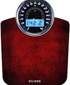 EILISON Highly Advance 2-in-1 Digital & Analog Weighing Scale for Body Weight-400lbs, 4 High Precison GX Sensor Accurate, Thick Tempered Glass, Extra Large Display (Red)